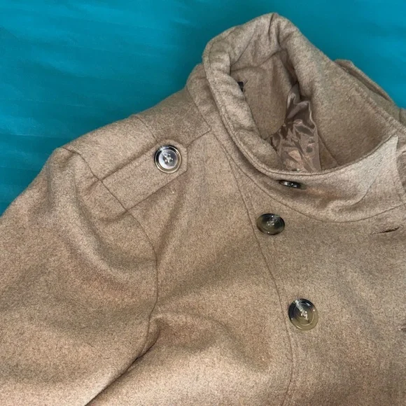 Robert Louis Women's Double-Breasted Camel Brown Peacoat - Picture 8 of 12